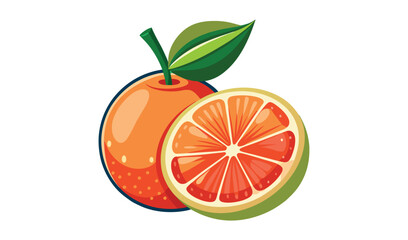 Fresh grapefruit with leaf illustration