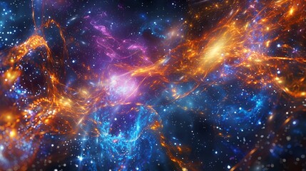 Fototapeta premium A cosmic web where dark matter filaments are interwoven with bright clusters of galaxies.