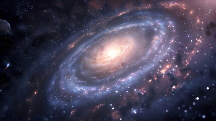 Naklejka premium A dark matter halo surrounding a distant galaxy, with faint glows and intricate patterns.