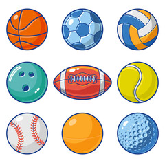Sports balls vector set : basketball, soccer, volleyball, bowling, football, tennis, baseball, table tennis, golf