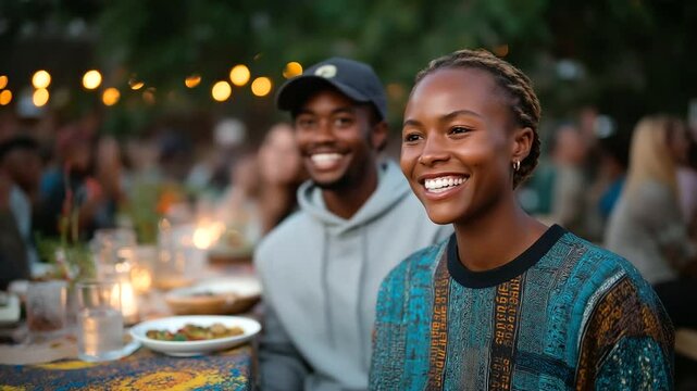 Group Sharing Diverse Ethnic Dishes at Picnic Tables in Park