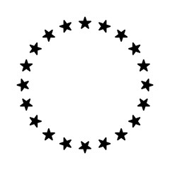 Stars in circle frame. Stars of various sizes arranged in circle. Design element, ornament.