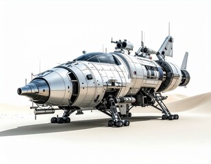 Futuristic Spaceship Landing on Desert Planet Sci Fi Vehicle in Sandy Landscape