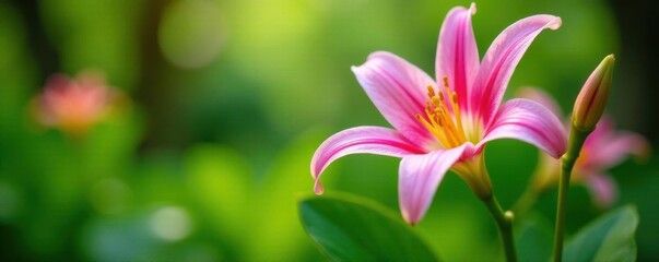Fototapeta premium Vibrant brassavola blooms, lush green foliage, spring garden , photography, flower, exotic
