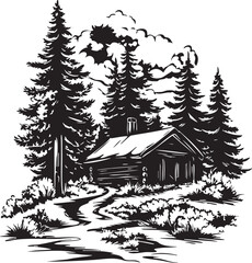 tree, winter, christmas, snow, forest, landscape, fir, pine, vector, nature, holiday, cold, illustration, xmas, wood, celebration, season, trees, spruce, scene, sketch, house, december, snowflake, new