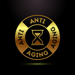 Anti aging icon design illustration. Anti aging label sign symbol in gold color style