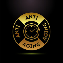 Fototapeta premium Anti aging icon design illustration. Anti aging label sign symbol in gold color style