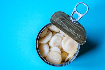 Open Tin or Can Of Chinese Water Chestnuts Cooking Ingredients