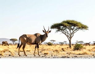 Majestic Eland Antelope in African Savanna Landscape under a Sunny Sky near Acacia Tree