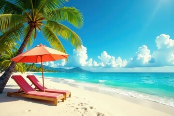 Vibrant summer beach scene, retro pin-up style , waves, ocean