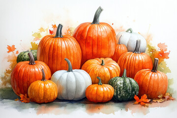 Pumpkins and leaves painting.