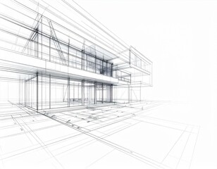 Architectural Design Modern House Wireframe Sketch Blueprint Detailed 3D Model of a Contemporary Home