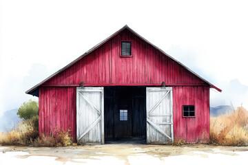 Obraz premium Red barn with white door and window.