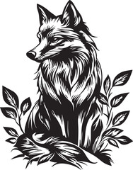 Fototapeta premium fox, animal, wolf, cartoon, vector, head, dog, illustration, wild, wildlife, mammal, tattoo, fur, cat, nature, red fox, canine, drawing, cute, mascot, black, design, predator, coyote, beast