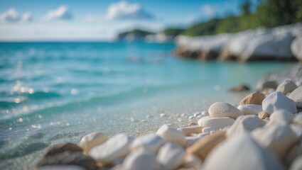 This image showcases the tranquil charm of a coastal area near a beach. Renowned for its breathtaking natural scenery and clear turquoise waters, the beach is a concealed treasure, featuring space ...