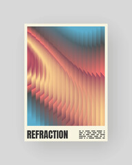 Retro-futuristic and abstract poster design. Geometric glass distortion, refraction and distortion color