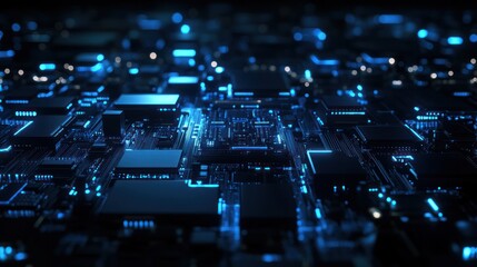 Abstract circuit board, futuristic technology, glowing elements,  background, graphic design