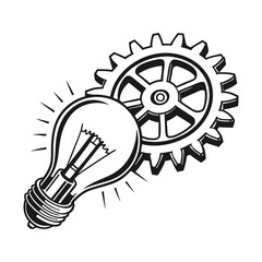 light bulb and gear silhouette black and white