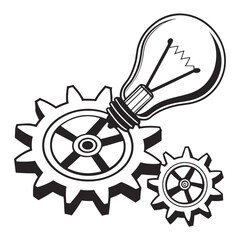 light bulb and gear silhouette black and white
