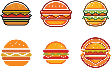 Delicious Burger Icons Set Perfect for Restaurant Branding Food Logos Menu Design and Fast Food Applications