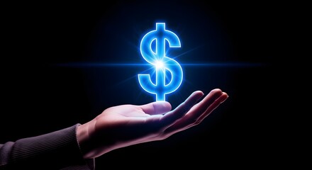 Glowing Blue Dollar Sign in Hand Financial Success, Wealth, and Prosperity