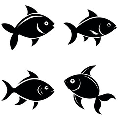 Fototapeta premium Black Silhouette Fish Icons Set on White Background Design Elements