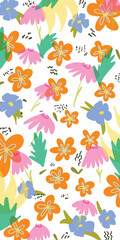 Vector seamless background with flowers and leaves