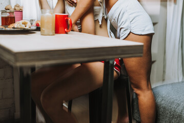 Homosexual couple lifestyle moments at home. Conceptual photo about homosexuality