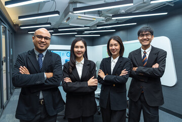 Happy diverse group Asian business team analyzing statistics financial. Group Team of business people meeting conference discussion various topic corporate concept in office. © BJ Day Stock