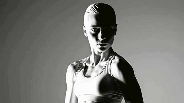 Slow Motion 4K UHD Black & White Video of Female Model Staring Straight At The Camera
