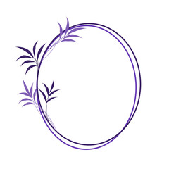 Wedding frame with purple leaf ornaments, minimalist wedding flowers,purple oval frame