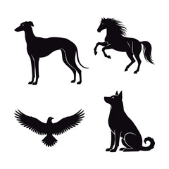 Fototapeta premium Animal Silhouettes Vector Set. Horse, Dog, and Bird Silhouettes. 