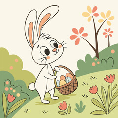 Adorable easter bunny with colorful easter eggs basket cute card happy sweet image rabbit spring