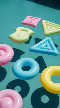 Pastel-Colored Inflatable Pool Floats in Geometric Shapes