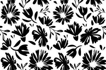 Flower seamless pattern. Organic shapes abstract floral background. Modern print in black and white colors for textile design, fabric, wallpaper, covers, cards, wall art, posters and decoration.