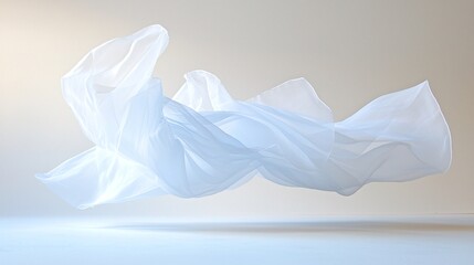 Floating White Fabric Folds Against a Light Background