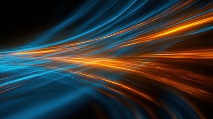 Dynamic energy flows illuminate the depths of space travel with stunning blue and orange rays