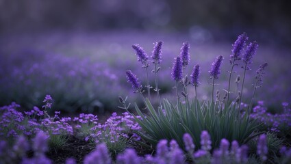 Fototapeta premium Beautiful purple flowers in a flowerbed.
