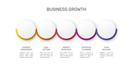Vector template circle infographics. Business concept with 5 options and parts. Five steps for content, flowchart, timeline, levels