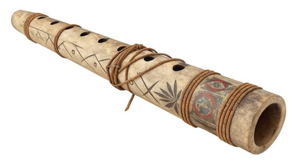 Traditional Wooden Flute with Intricate Etchings and Wrapped Details, AI generated