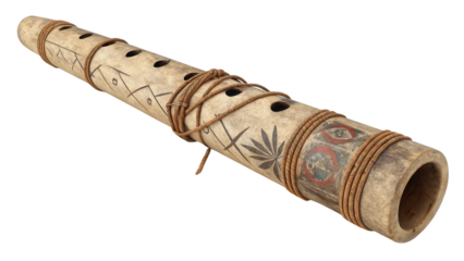 Traditional Wooden Flute with Intricate Etchings and Wrapped Details, AI generated