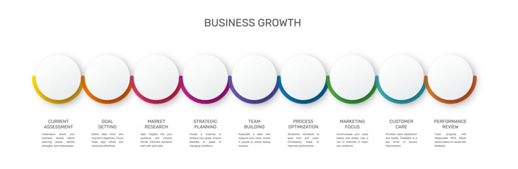 Vector template circle infographics. Business concept with 9 options and parts. Nine steps for content, flowchart, timeline, levels