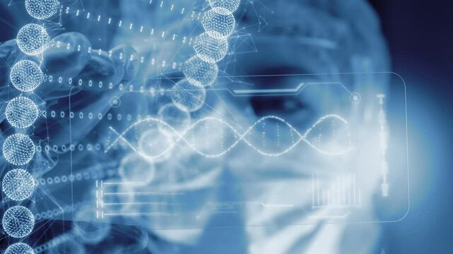Innovate DNA Technology in Science and Medicine. Cutting Edge Biotechnology Research. Genetic Analysis for Healthcare Advancements. Genomic research or gene therapy concept. Futuristic medical charts