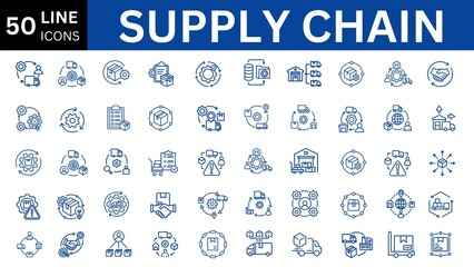 supply chain editable icon set. Editable stroke. Vector illustration.