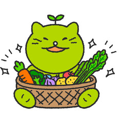 채식하는 초록 고양이 캐릭터
