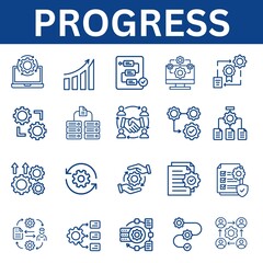 Set of progress related line icons. 