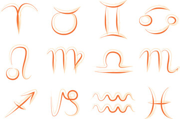 orange colorful scribble outline art zodiac signs set