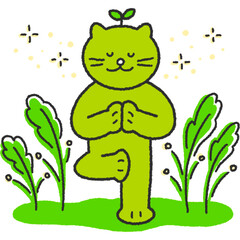 채식하는 초록 고양이 캐릭터