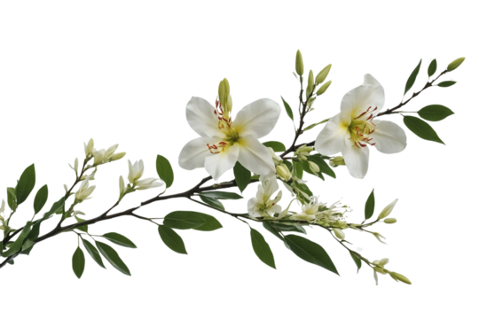 Watercolor of Tropical spring floral green leaves and flowers s isolated on transparent png background, bouquets greeting or wedding card decoration, with Generative Ai.