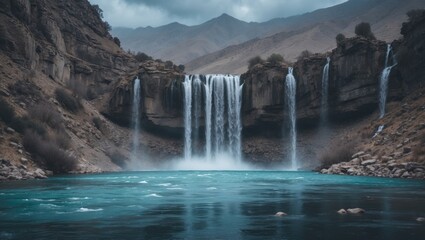 Beautiful Waterfall In Kurdistan with Empty Copy Space For Text